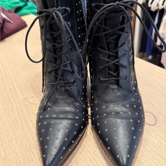 Saint Laurent Studded Black Lace-Up Ankle Boots - Picture 1 of 5